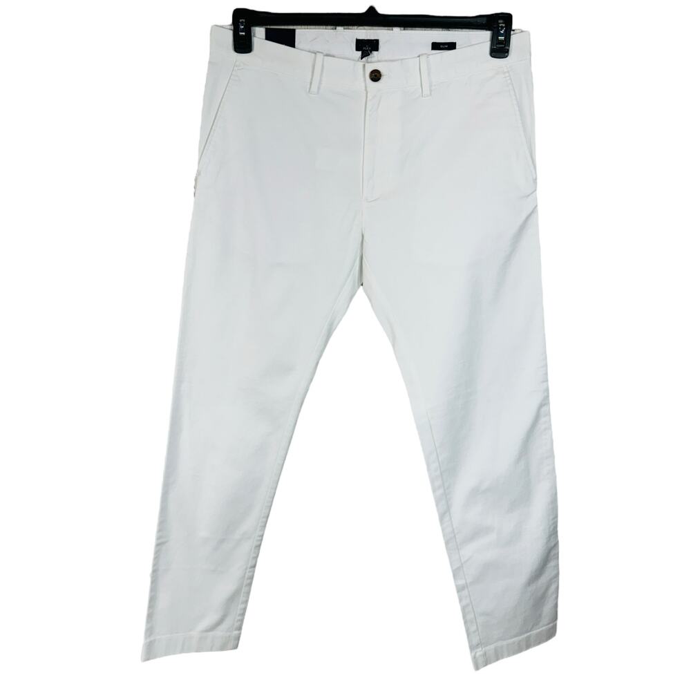 J. Crew Mens SZ 36x32 Flex Slim Pants Zip-Fly Slash Pockets Straight Leg White